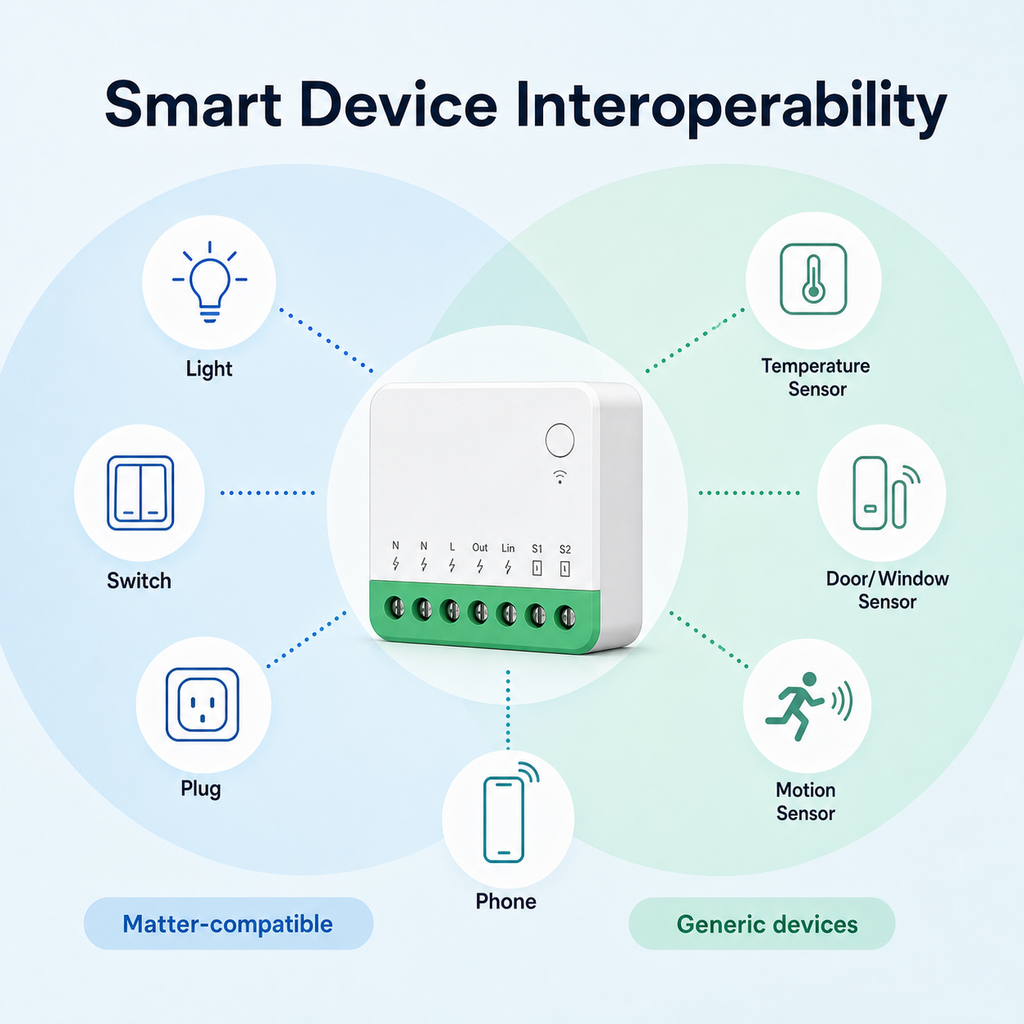 Smart device interoperability overview for mini Matter Wi-Fi switch module