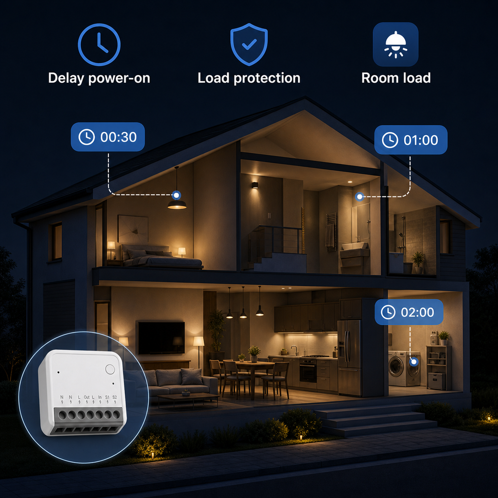 Delay power on scene for Zigbee mini relay module controlling household loads