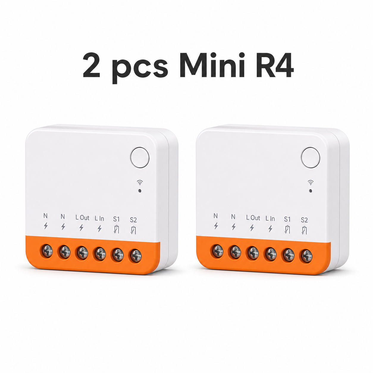 Pack of 2 Mini R4 Wi-Fi relay modules on white background
