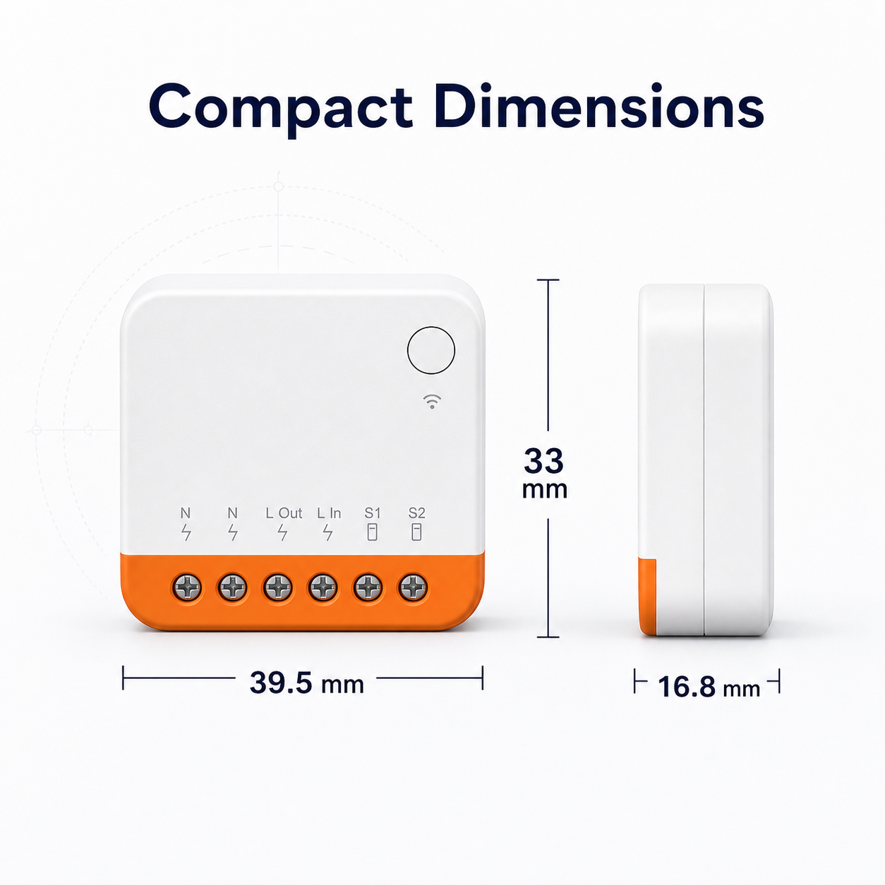 Compact dimensions diagram for Wi-Fi relay module