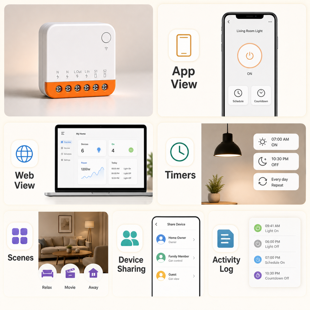 Control tools grid for compact Wi-Fi relay app and web views