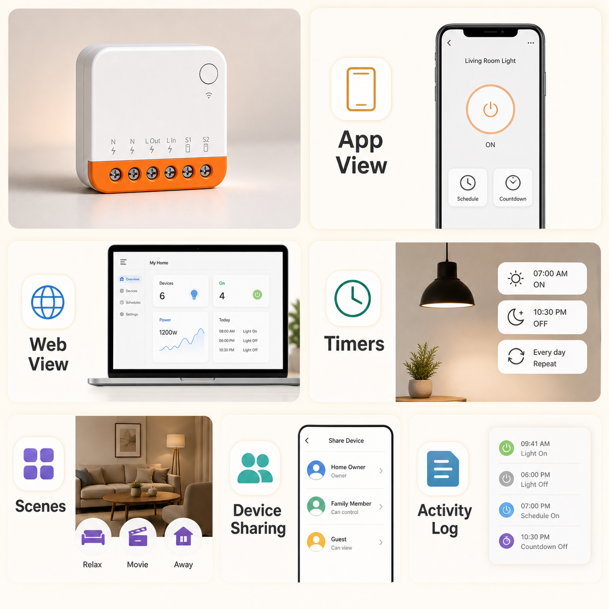 Control tools grid for compact Wi-Fi relay app and web views