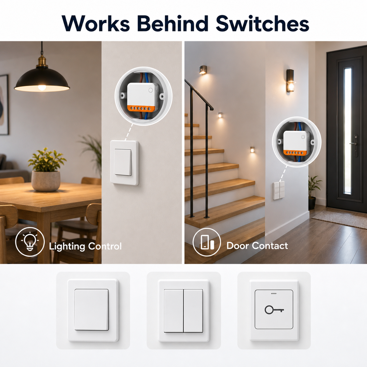 Lifestyle switch control scene for compact Wi-Fi relay installation