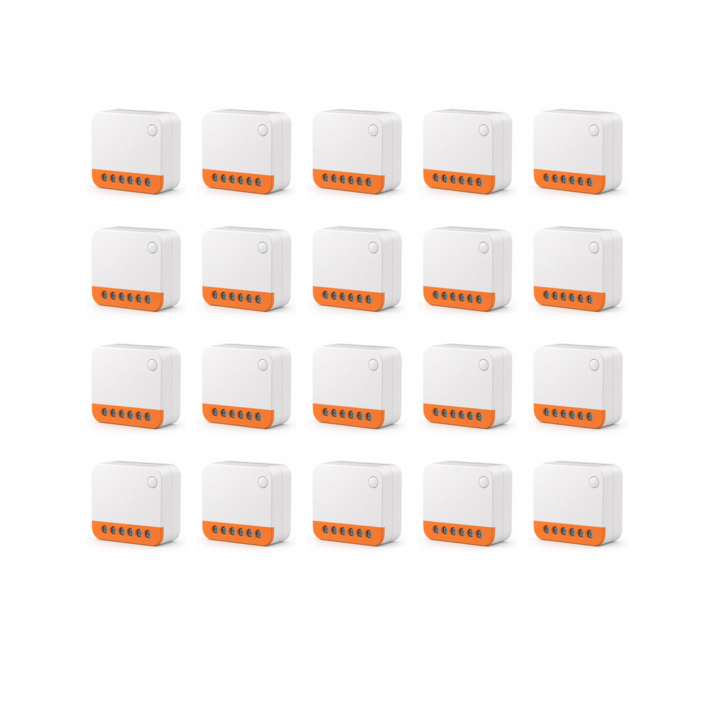 Lot de 20 modules relais Wi-Fi NéoRelay Mini R4 Pro sur fond blanc