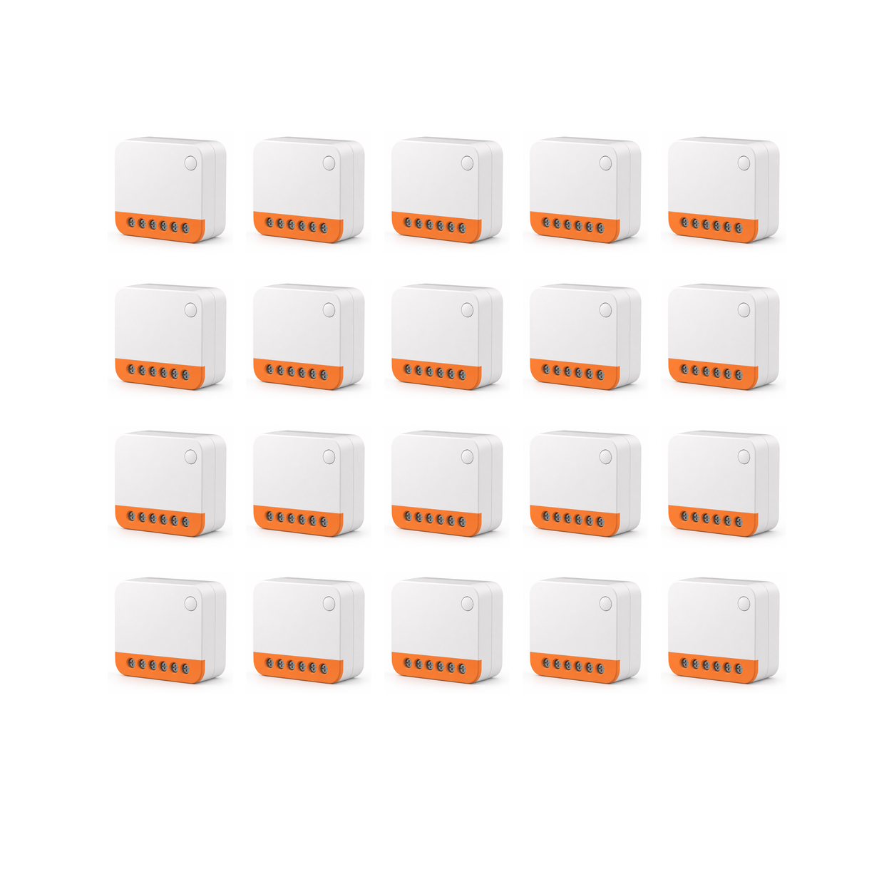 Lot de 20 modules relais Wi-Fi NéoRelay Mini R4 Pro sur fond blanc