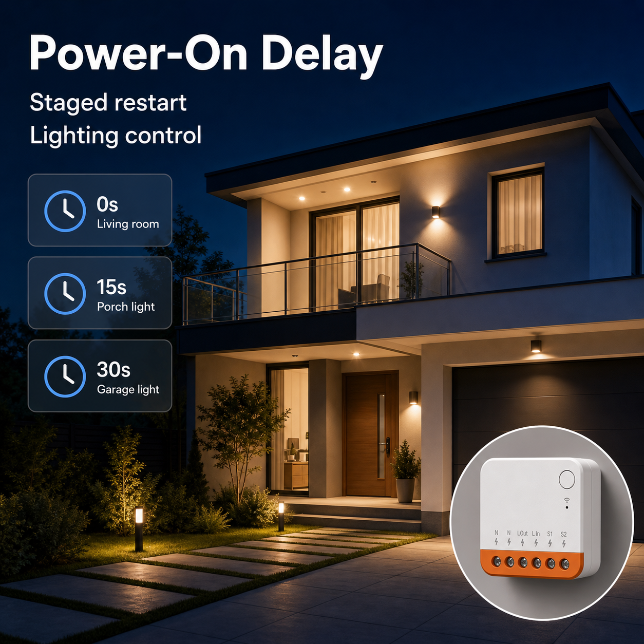 Power-on delay feature for staged lighting restart