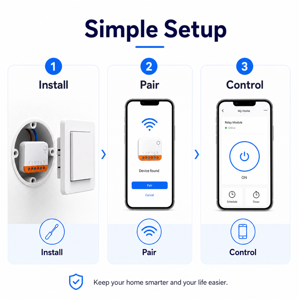 Simple setup guide for compact Wi-Fi relay module