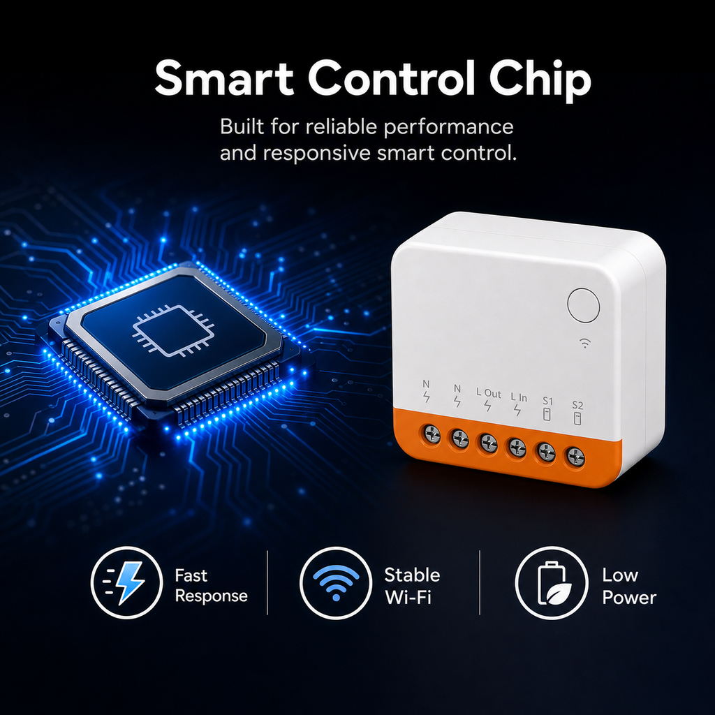 Technical smart control chip visual for compact Wi-Fi relay module