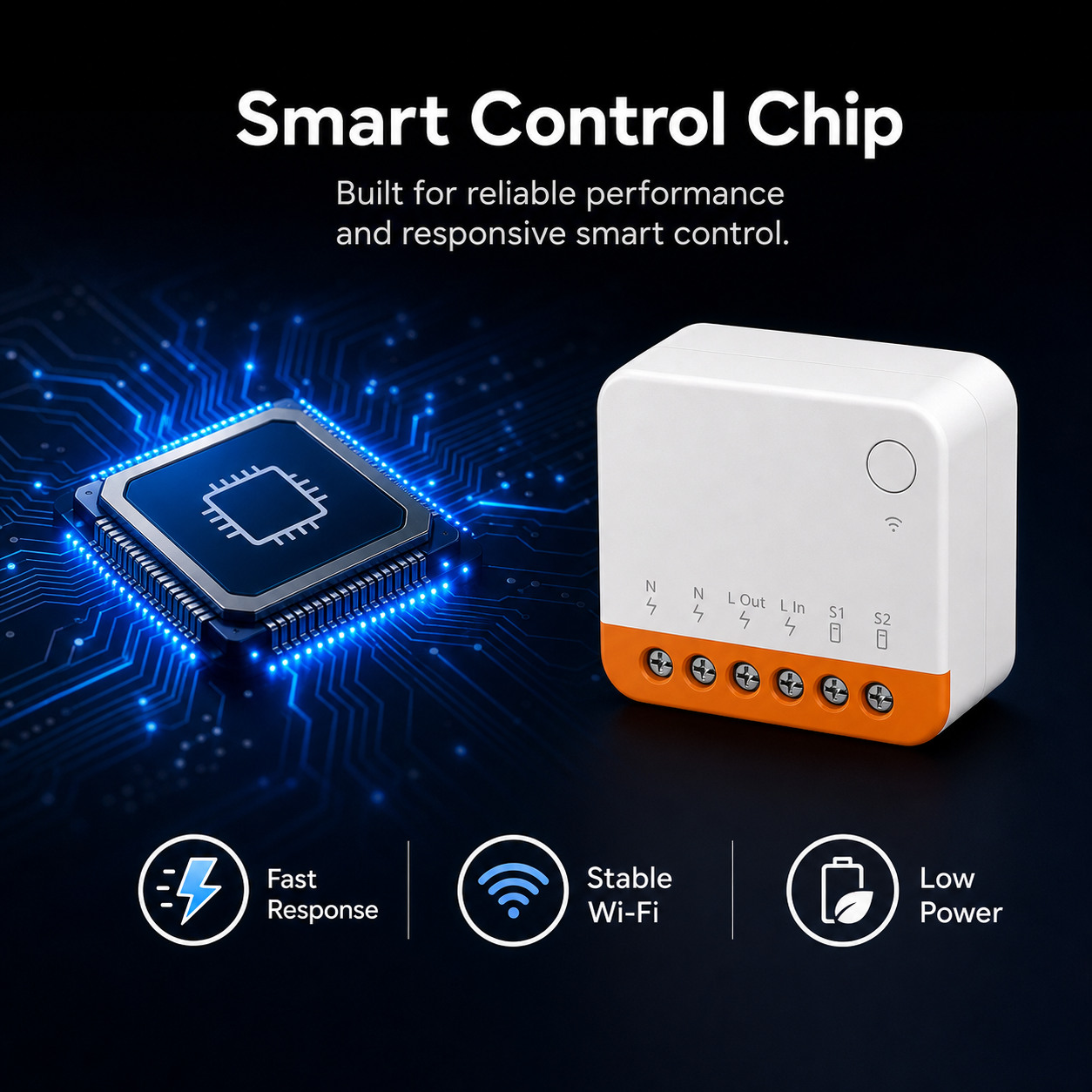 Technical smart control chip visual for compact Wi-Fi relay module