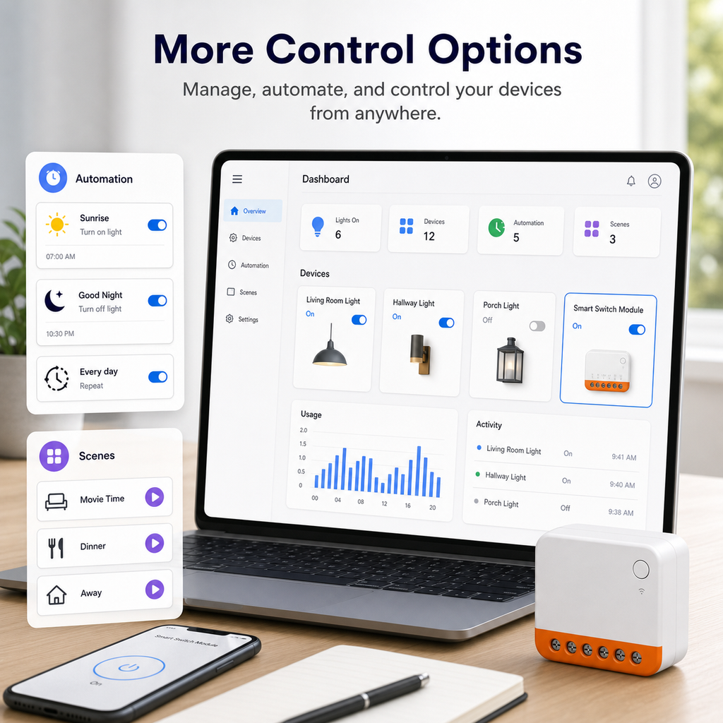 Generic smart home dashboard options for compact Wi-Fi relay