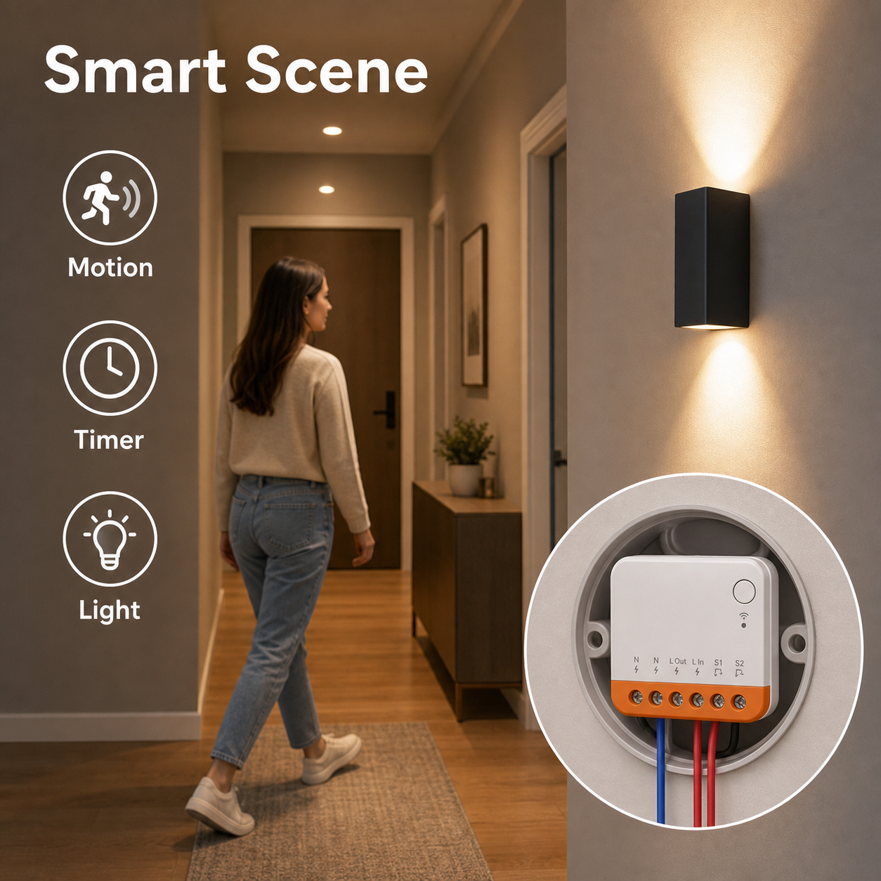 Smart scene motion timer and light control with Mini R4 relay module