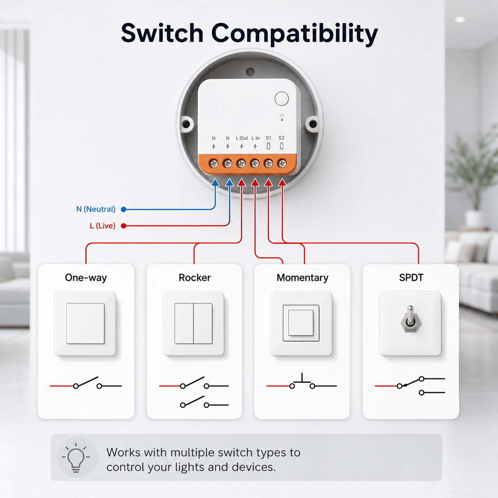 Switch compatibility overview for Mini R4 relay module