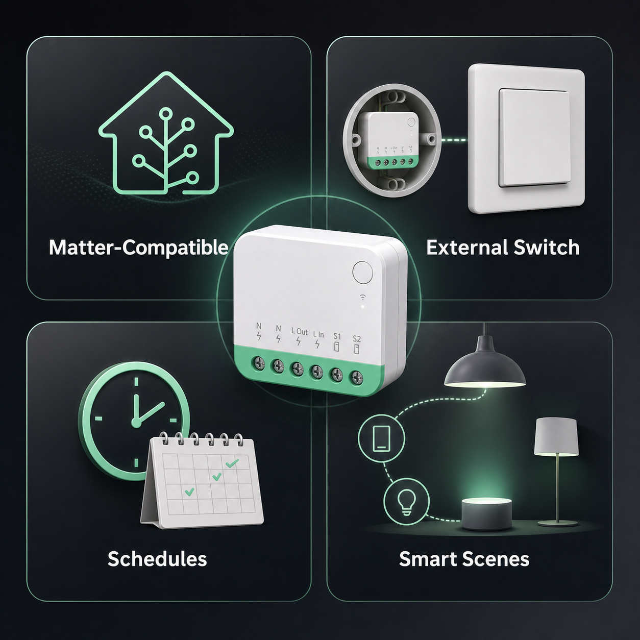 Feature grid for compact Matter-compatible Wi-Fi relay module