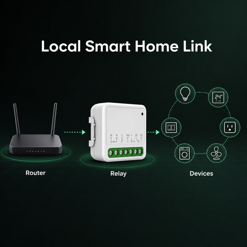 Local smart home connection diagram for Matter-compatible relay
