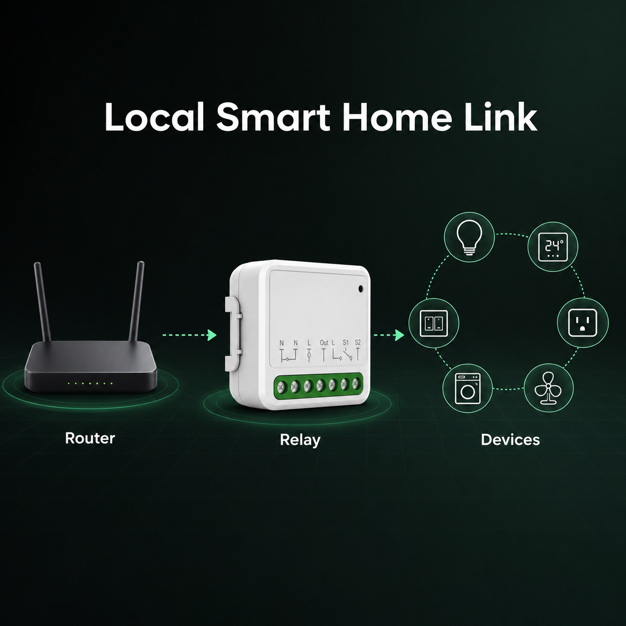 Local smart home connection diagram for Matter-compatible relay