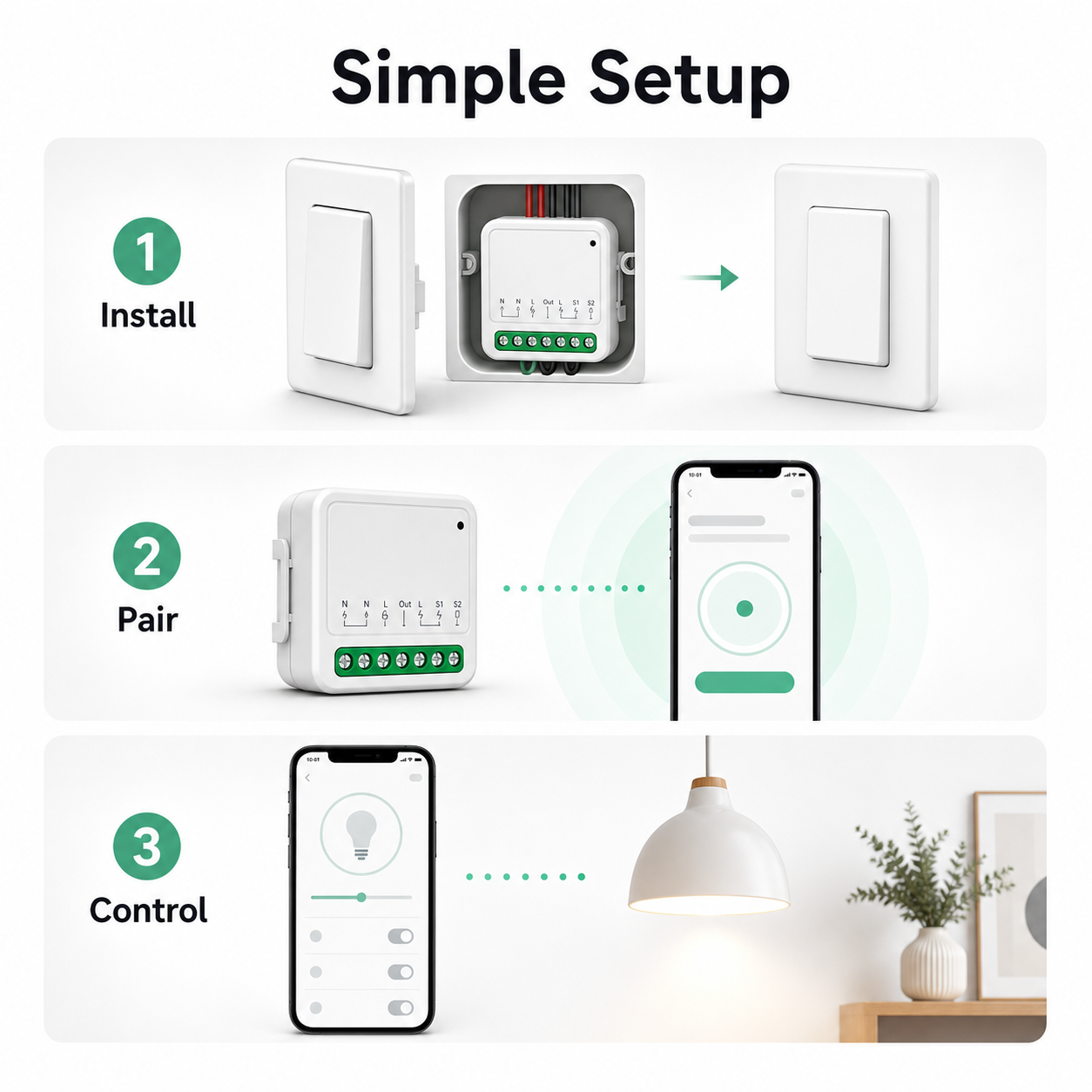 Simple setup steps for compact Matter-compatible relay module