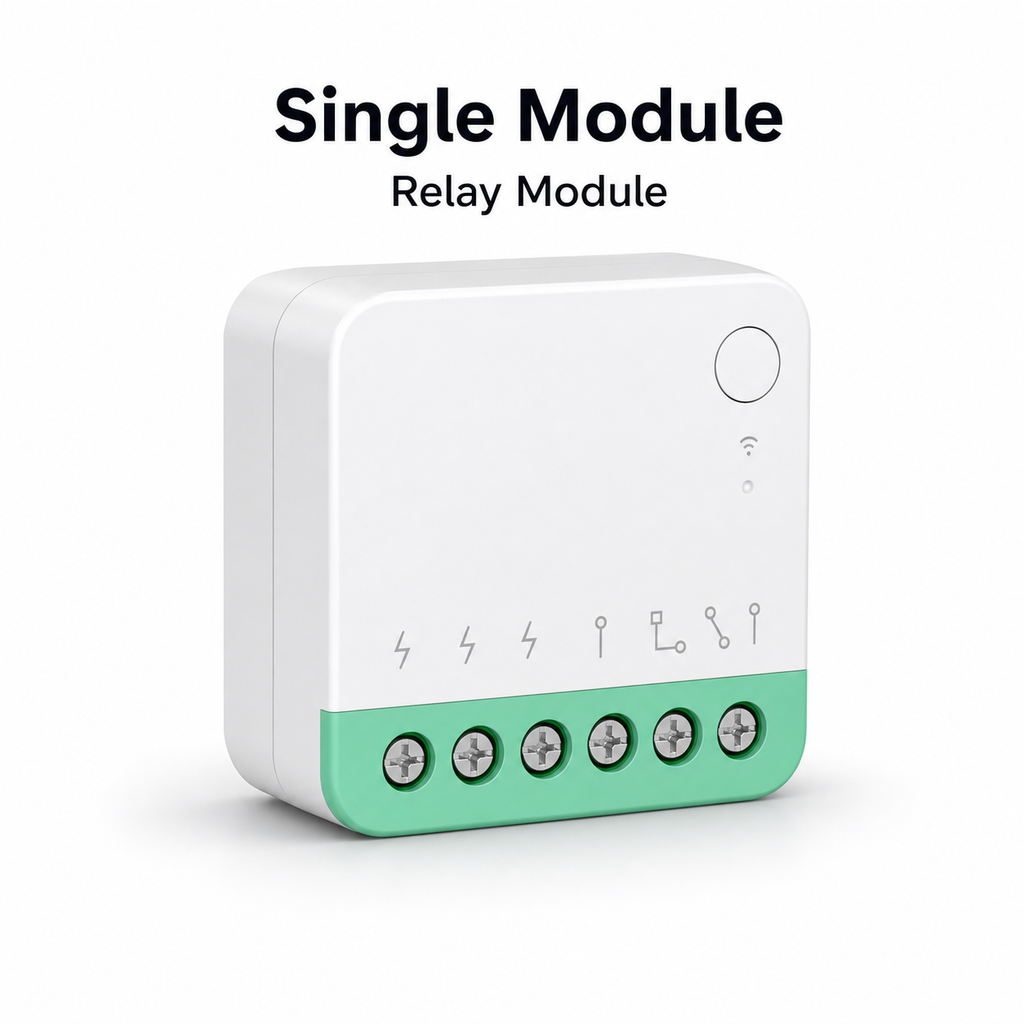 Single compact Matter-compatible relay module studio packshot