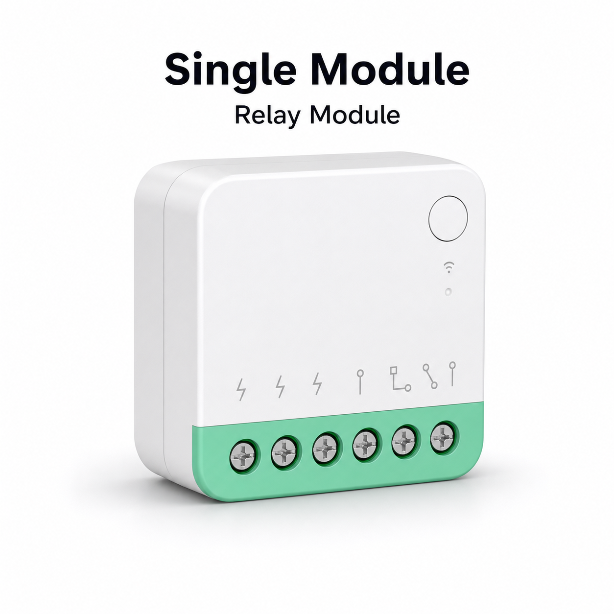Single compact Matter-compatible relay module studio packshot