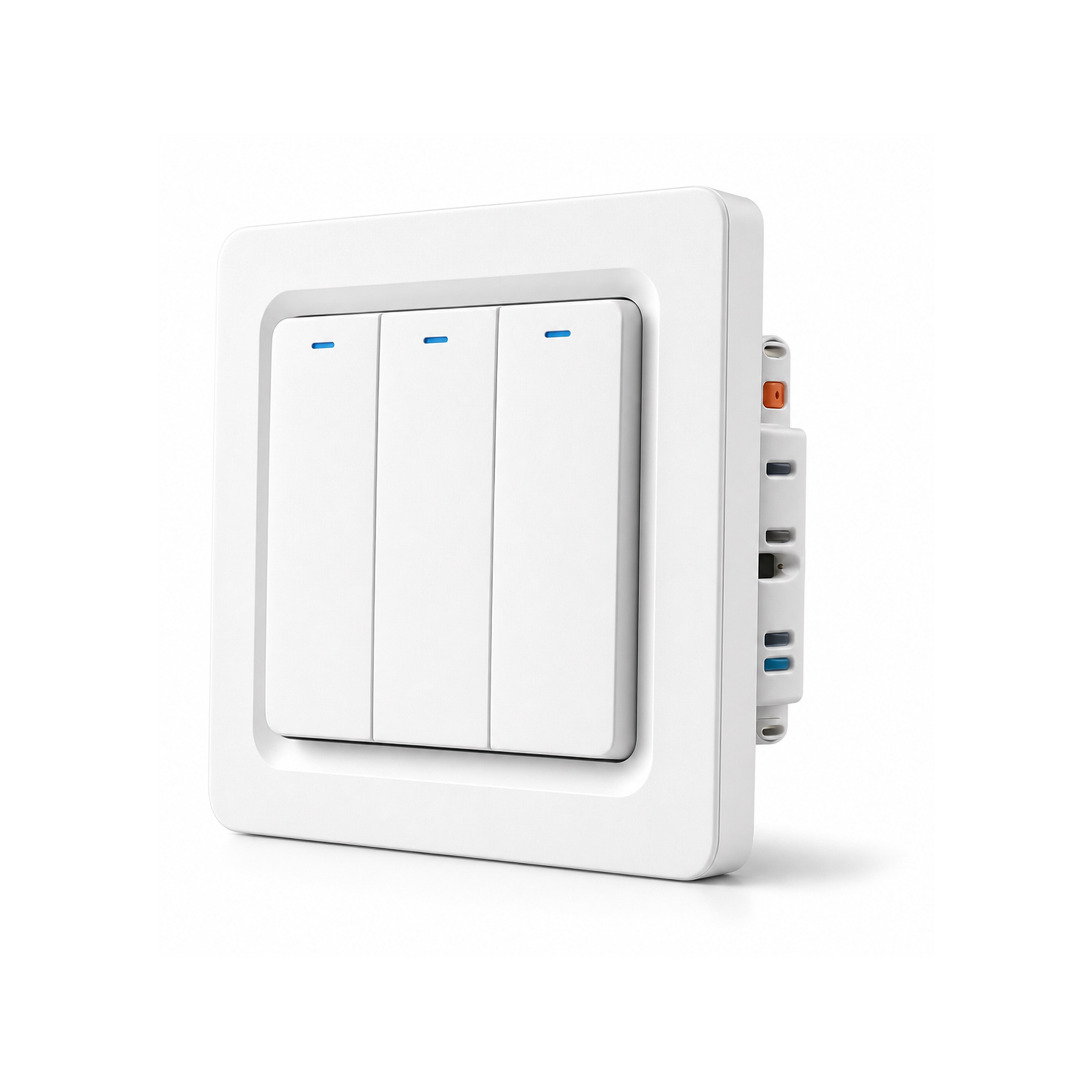 Interrupteur ZigBee NéoRelay Push Comfort blanc vue inclinée trois canaux