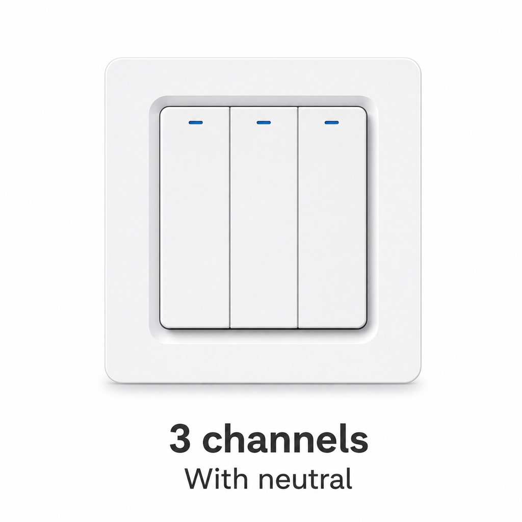 Three-channel with-neutral variant of NéoRelay Push Comfort ZigBee wall switch