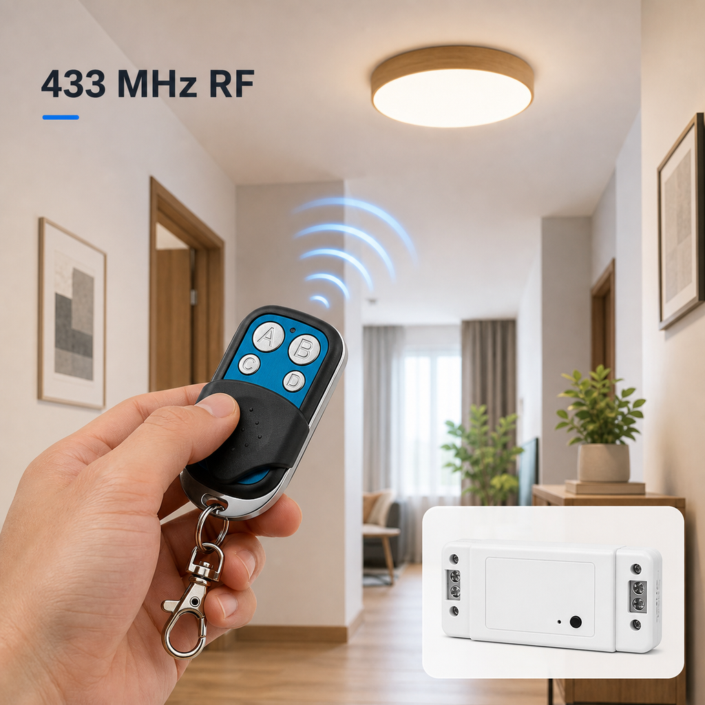 433 MHz RF control with keychain remote and relay module