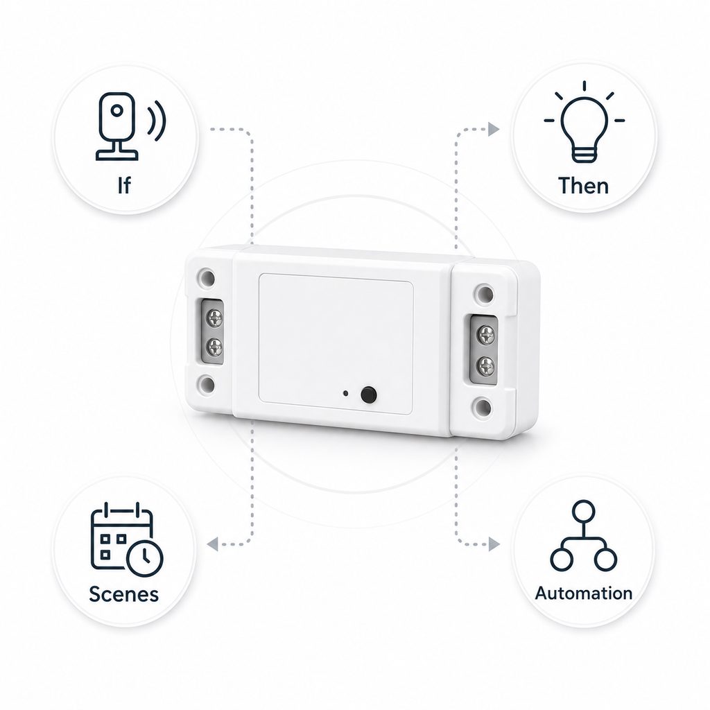 Automation flow with Wi-Fi RF relay module and generic scene icons
