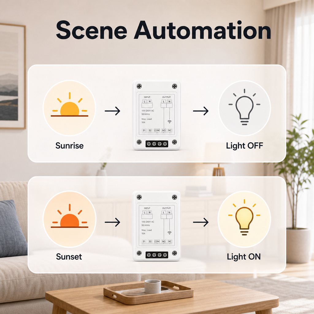 Sunrise and sunset scene automation diagram for relay module