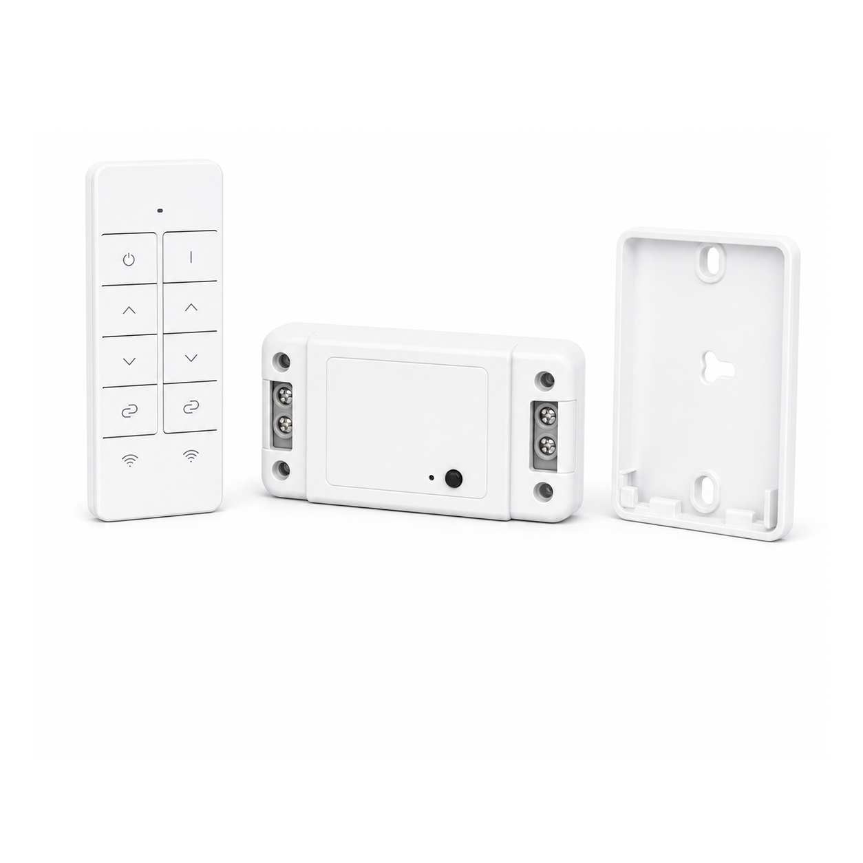 Kit NéoRelay RF R2 Pro avec base et télécommande RM433R2 sur fond blanc
