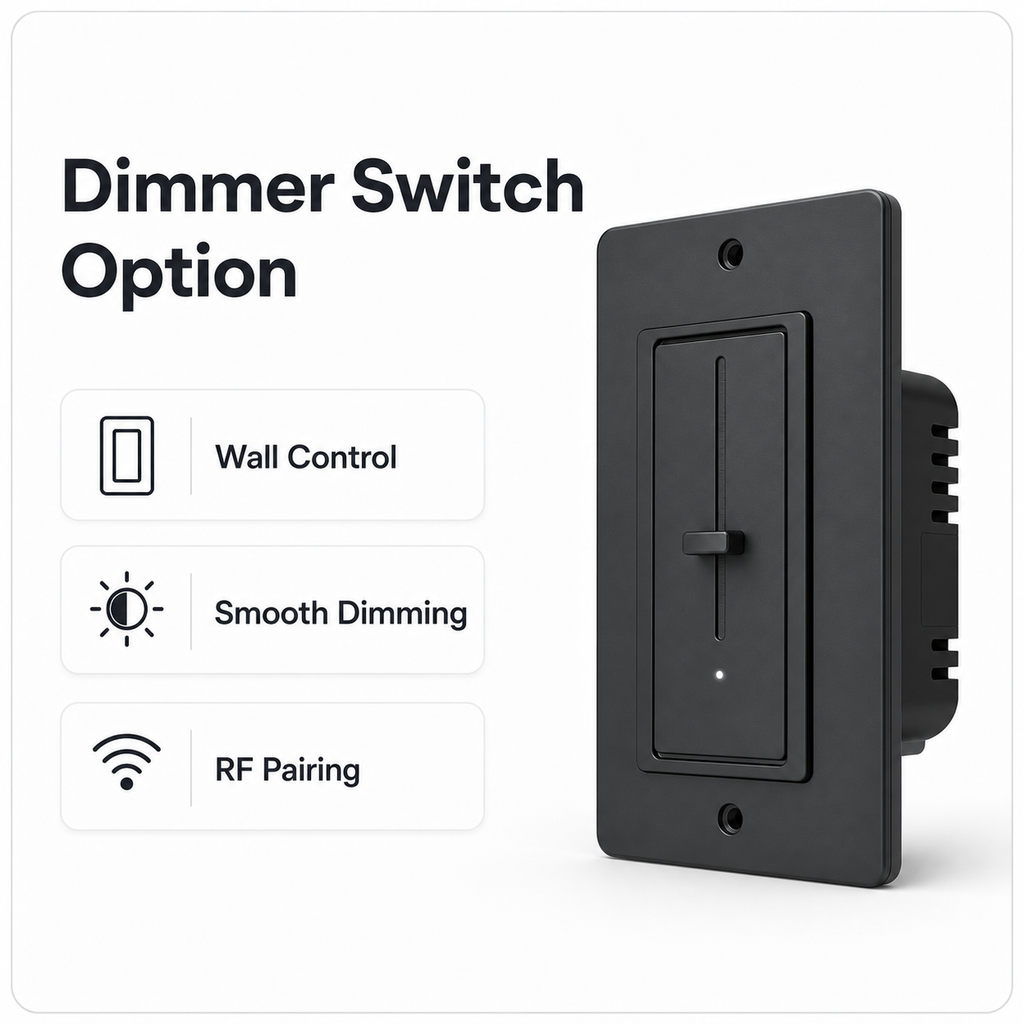 Dimmer switch option card with wall control and RF pairing