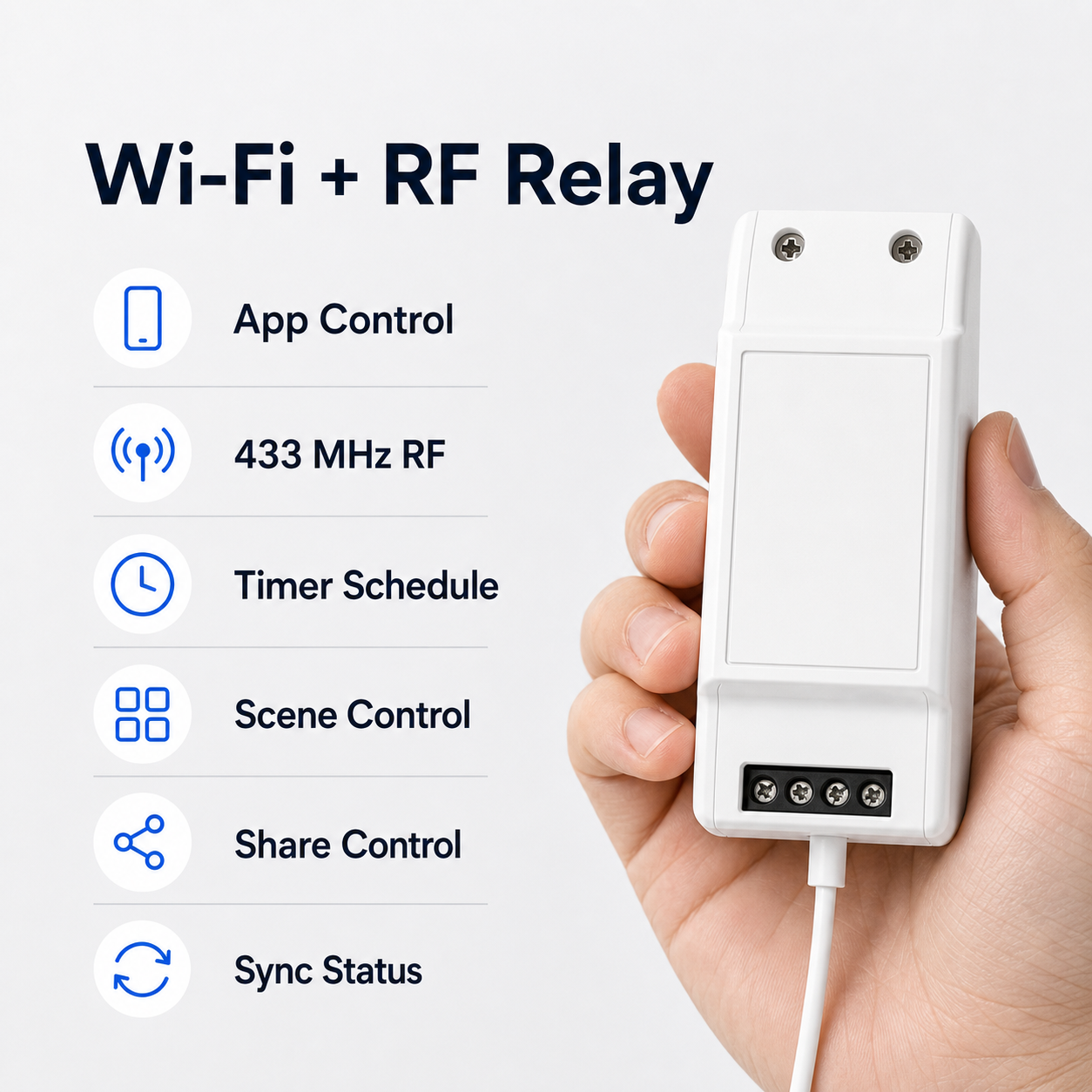 Feature overview for Wi-Fi and 433 MHz RF relay module