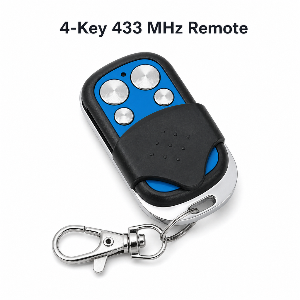 4-key 433 MHz keychain remote for RF relay control