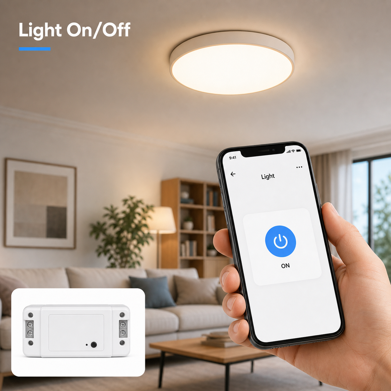 Light on off control using Wi-Fi RF relay module