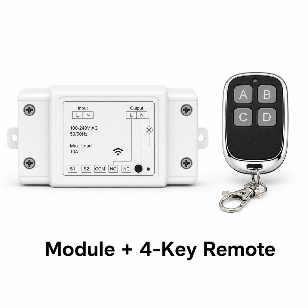 Wi-Fi RF relay module with 4-key remote controller kit