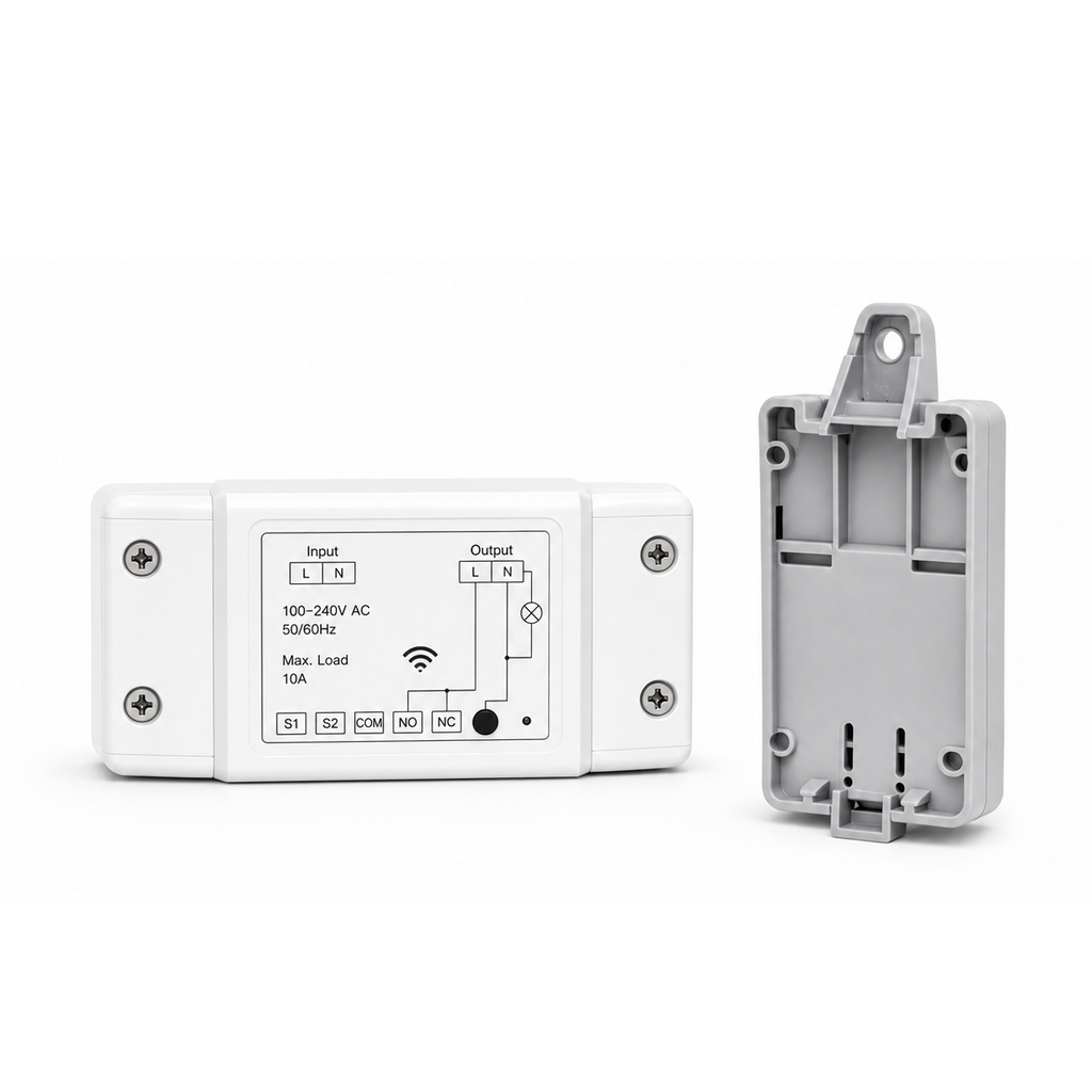 Module NéoRelay RF R2 Pro avec support rail DIN sur fond blanc