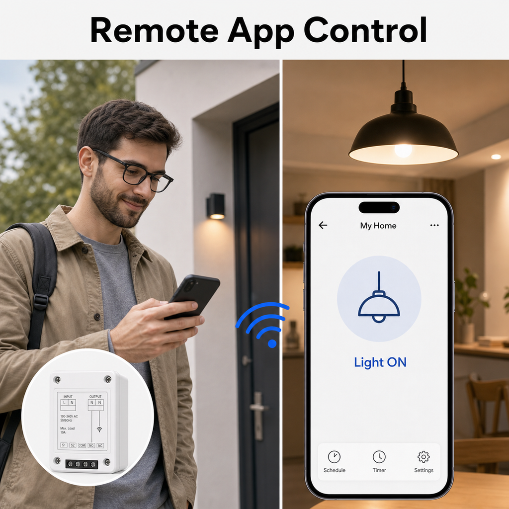 Remote app control lifestyle scene for Wi-Fi RF relay module
