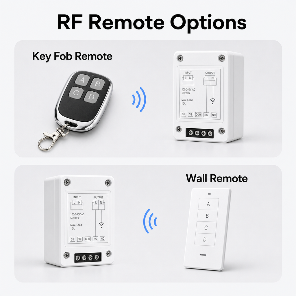 RF remote options including key fob and wall remote