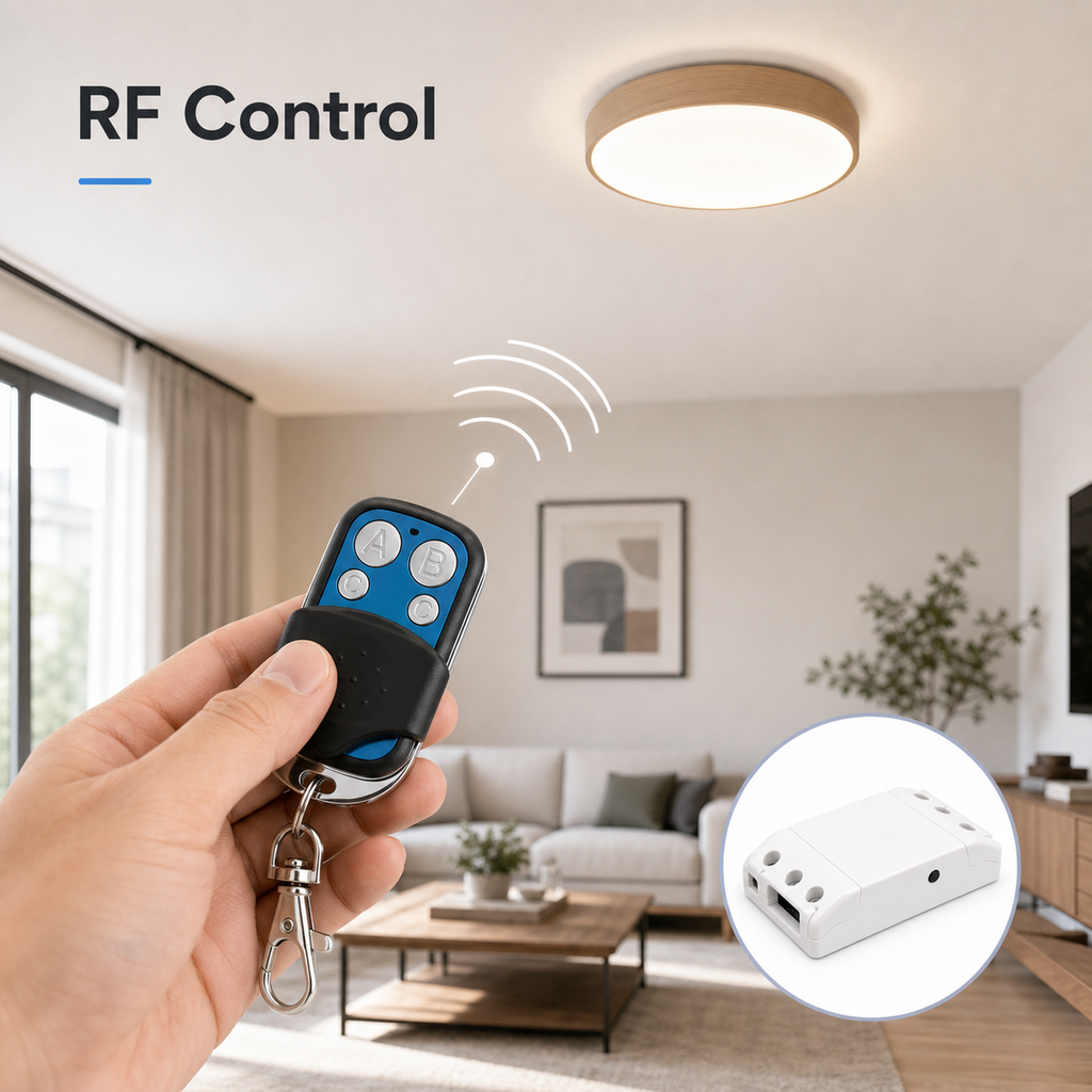 RF remote control scene for Wi-Fi relay module and ceiling light