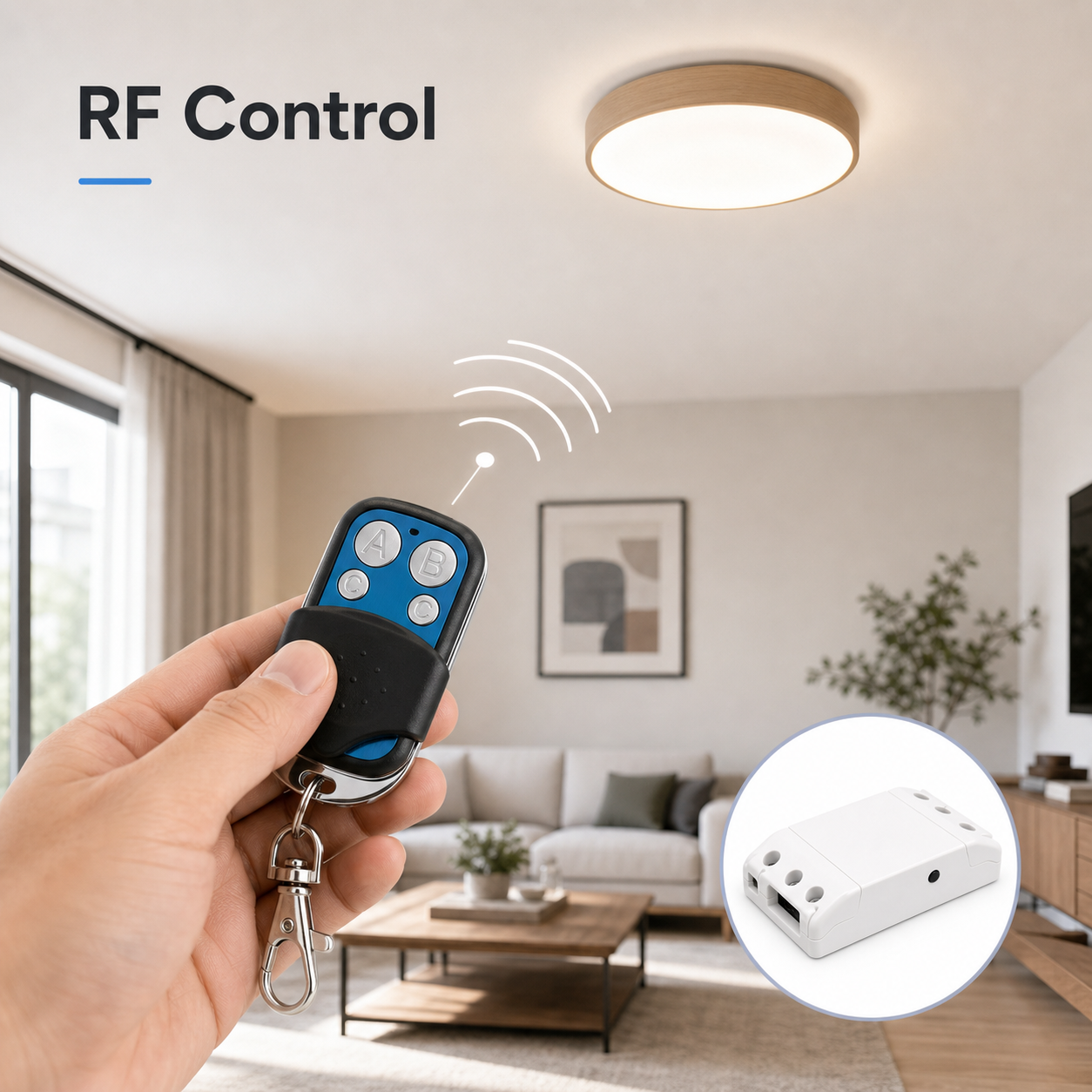 RF remote control scene for Wi-Fi relay module and ceiling light