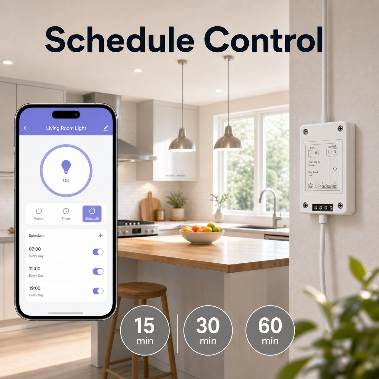 Schedule control app timer scene for Wi-Fi RF relay module