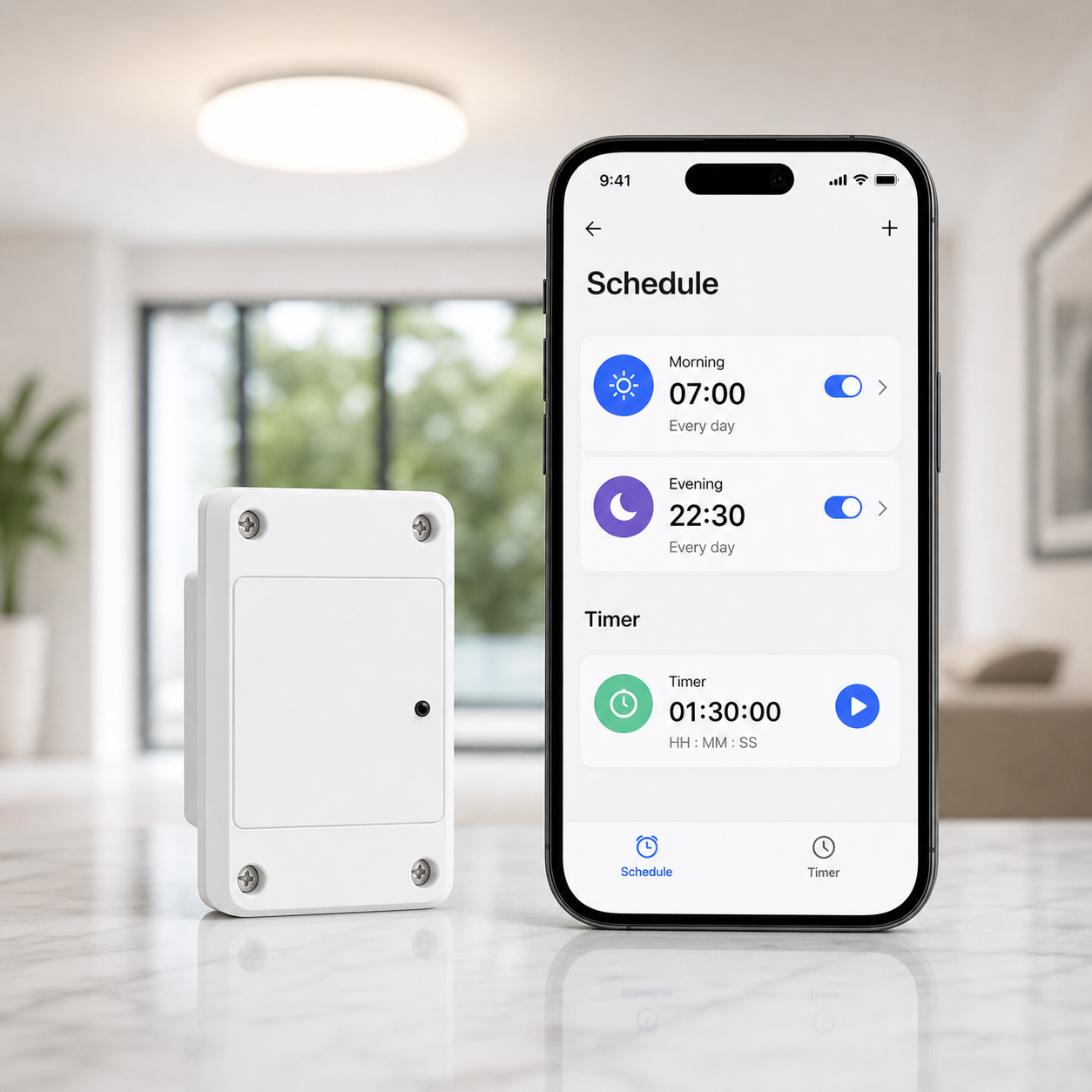 Schedule and timer app control for RF R2 relay module