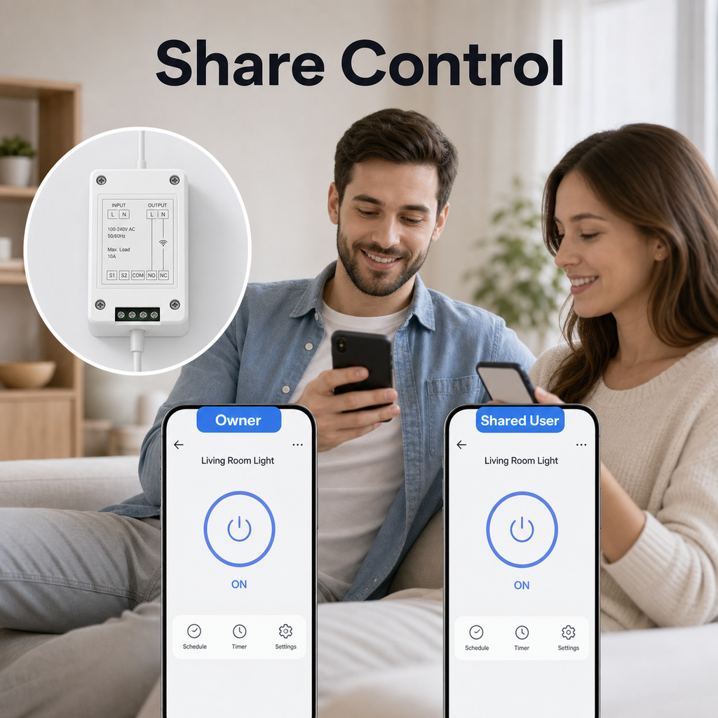 Shared app control access for Wi-Fi RF relay module