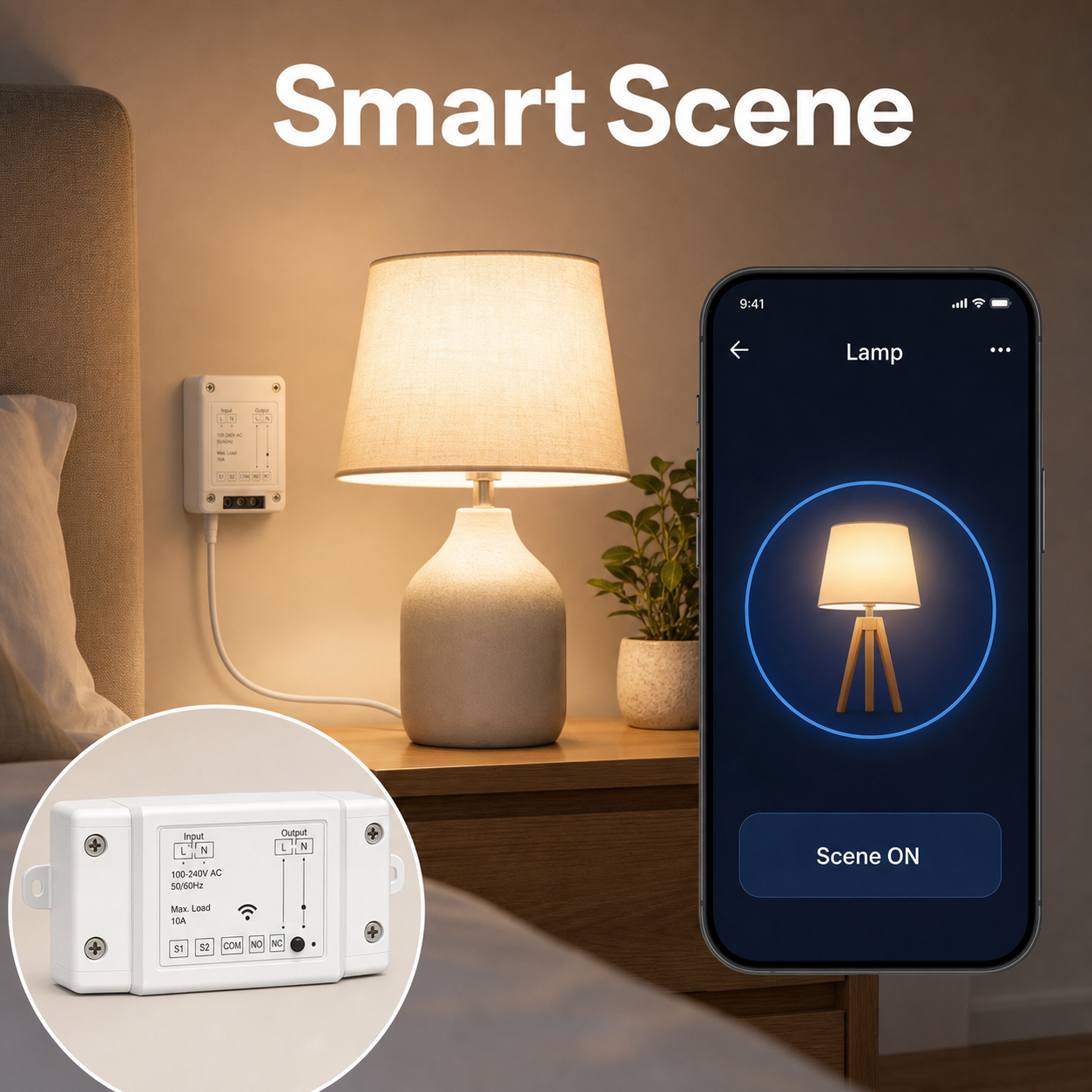 Smart scene app control for Wi-Fi RF relay module and lamp