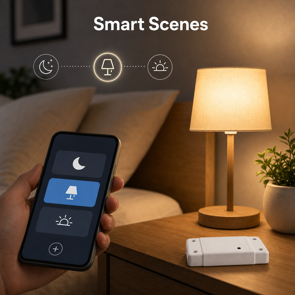 Smart scene control for relay module and home lamp