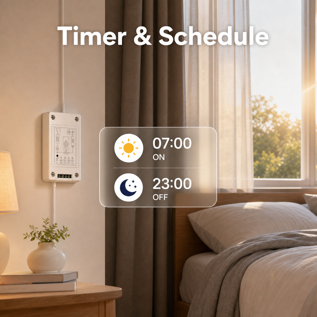 Timer and schedule lifestyle scene for Wi-Fi RF relay module