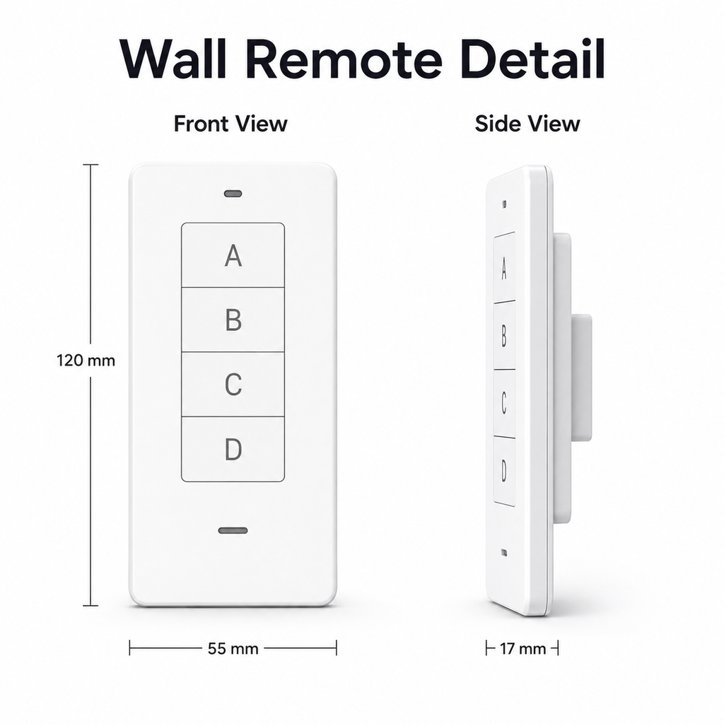 Wall remote front and side view detail