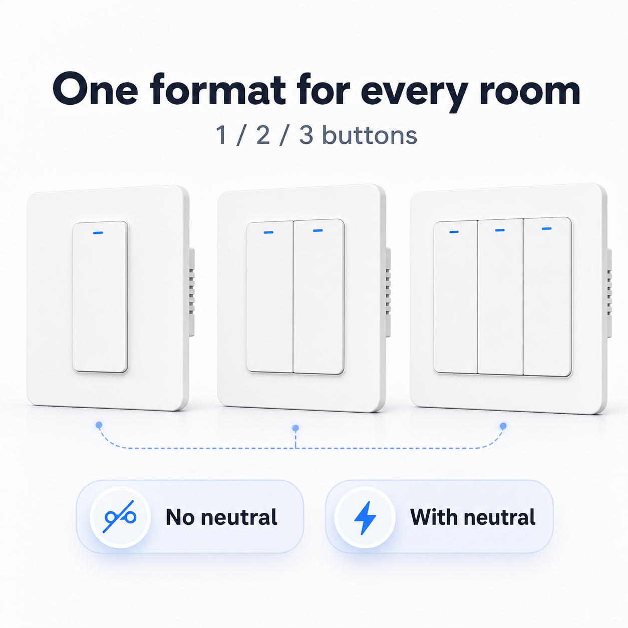 One, two and three button switch formats with neutral options