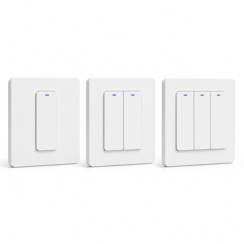Range of white one, two and three gang Zigbee hybrid smart switches