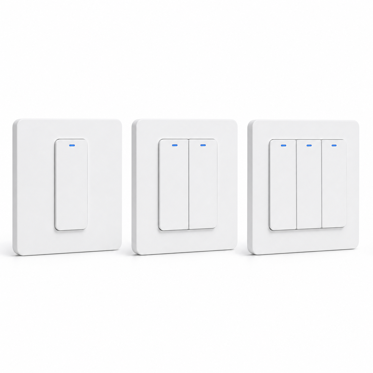 Range of white one, two and three gang Zigbee hybrid smart switches