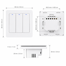 NéoRelay Switch Comfort, schéma des dimensions de l'interrupteur ZigBee hybride 3 boutons avec module arrière.