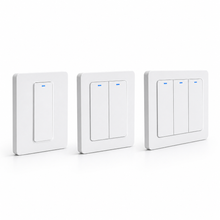 NéoRelay Switch Comfort, gamme d'interrupteurs ZigBee blancs avec une, deux et trois commandes.
